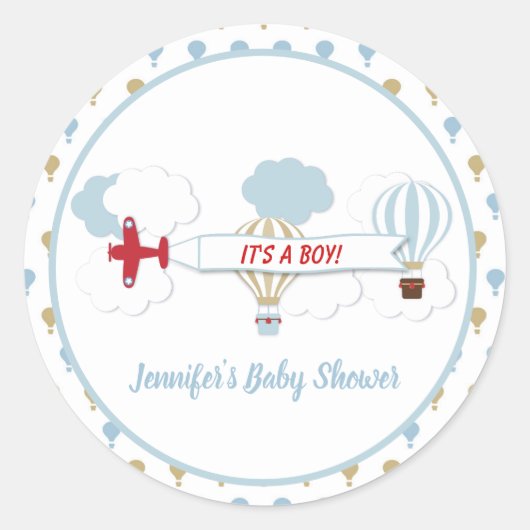 Omhoog en weg/ Vliegtuig Baby shower Stickers (Voorkant)