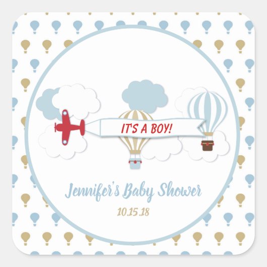 Omhoog en weg/ Vliegtuig Baby shower Stickers (Voorkant)