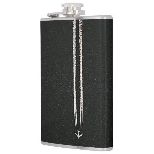 Omhoog in het luchtgedeelte van het vliegtuig met  heupfles (Links)