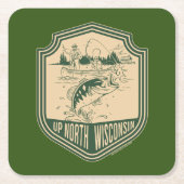 Omhoog Noord Wisconsin Vist Badge Kartonnen Onderzetters (Voorkant)