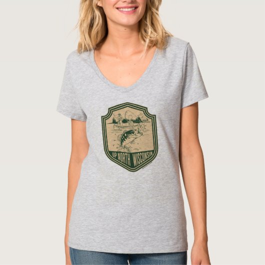 Omhoog Noord Wisconsin Vist Badge T-shirt (Voorkant)