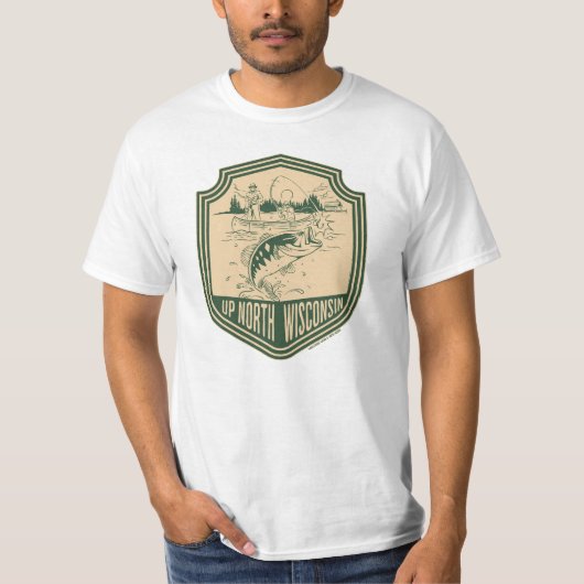 Omhoog Noord Wisconsin Vist Badge T-shirt (Voorkant)