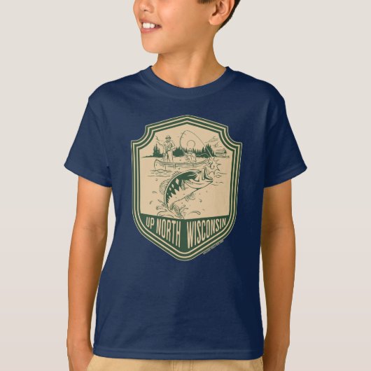 Omhoog Noord Wisconsin Vist Badge T-shirt (Voorkant)