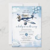 Omhoog, omhoog en weg Baby shower Blue Balloon Kaart (Voorkant)