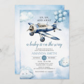 Omhoog, omhoog en weg Baby shower Blue Balloon Kaart (Voorkant / Achterkant)