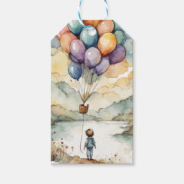 Omhoog, omhoog en weg ballonverjaardag cadeaulabel