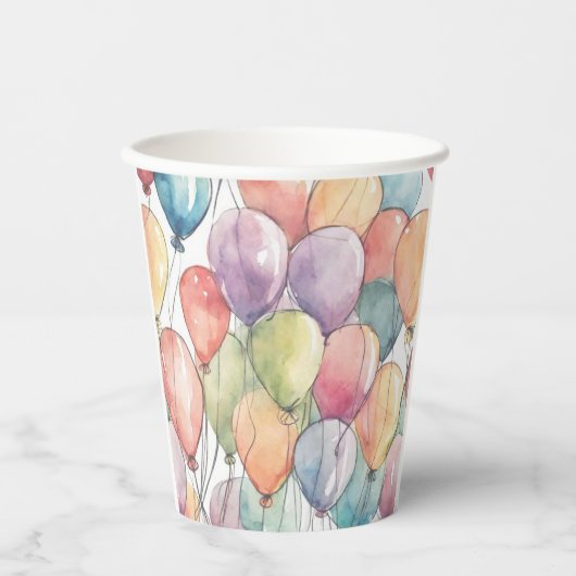 Omhoog, omhoog en weg ballonverjaardag papieren bekers (Voorkant)