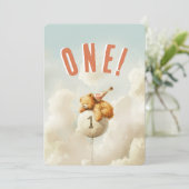 Omhoog, Omhoog en Weg Beer-thema Eerste Verjaardag Kaart (Staand voorkant)