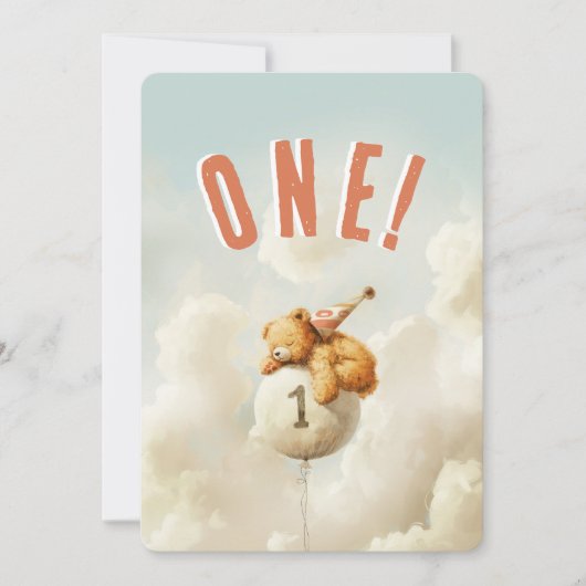 Omhoog, Omhoog en Weg Beer-thema Eerste Verjaardag Kaart (Voorkant)