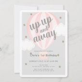 Omhoog, omhoog en weg hete luchtballon Roze 1e ver Kaart (Voorkant)