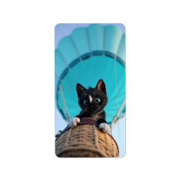 Omhoog, omhoog en weg met Felini de kat Etiket