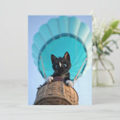 Omhoog, omhoog en weg met Felini de kat Feestdagenkaart (Staand voorkant)