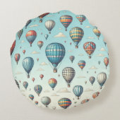 Omhoog, omhoog en weg! Waanzinnige heteluchtballon Rond Kussen (Achterkant)