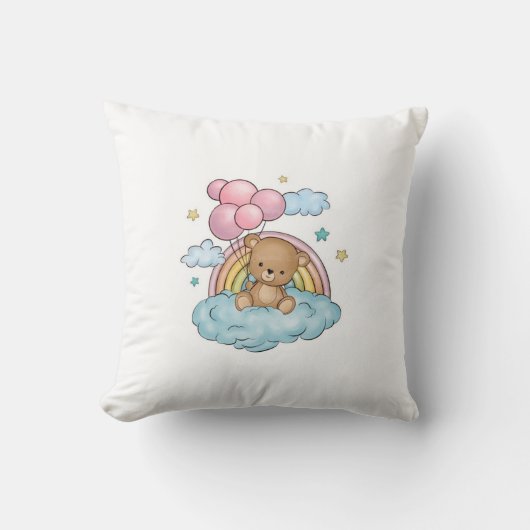 Omhoog, omhoog en weg: Waterverf Teddybeer met Bal Kussen (Voorkant)