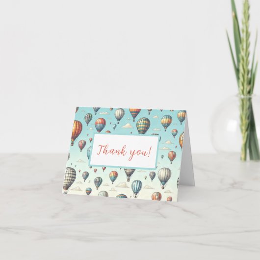 Omhoog, Omhoog, en Weg! Whimsieke Heet Lucht Ballo Bedankkaart (Voorkant)