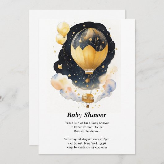 Omhoog, omhoog & weg: hemelballon Baby shower Kaart (Voorkant / Achterkant)