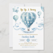 Omhoog & weg Blauwe Hete Luchtballonjongen Baby sh Kaart (Voorkant)
