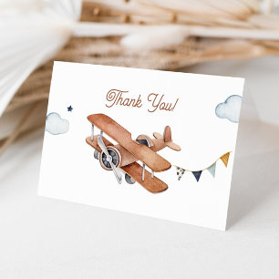 Omhoog & weg,  Waterverf Vliegtuig Baby shower Bedankkaart