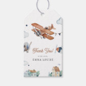 Omhoog & weg, Waterverf Vliegtuig Baby shower Cadeaulabel (Voorkant)