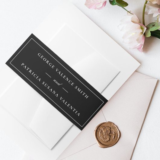 omhuld | Calligrafie Elegant Tuxedo Black Wedding Uitnodigingen Wikkel