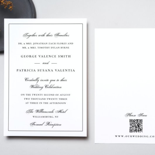 omhuld | Calligrafie Elegant White QR code Weddens Kaart