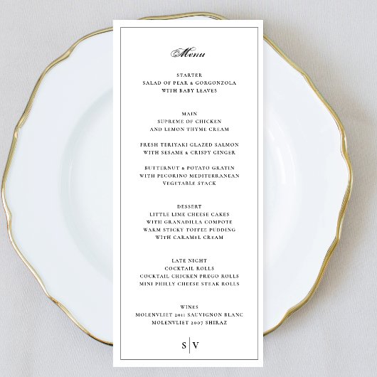 omhuld | Elegant Monogram White Wedding Menu
