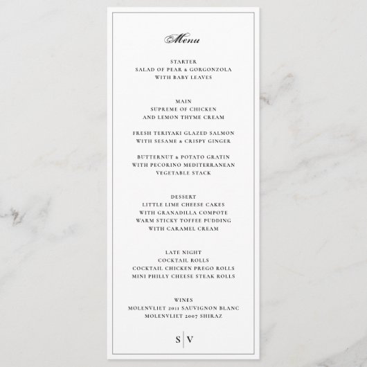 omhuld | Elegant Monogram White Wedding Menu (Voorkant)