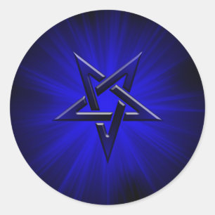 Ominous Blue Inverted Pentagram Ronde Sticker