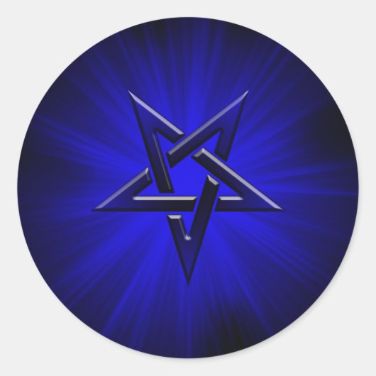 Ominous Blue Inverted Pentagram Ronde Sticker (Voorkant)