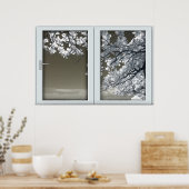 Ominous White Tree Blossom Faux Window Illusion Poster (Keuken)
