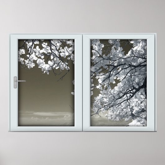 Ominous White Tree Blossom Faux Window Illusion Poster (Voorkant)