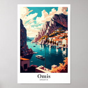 Omis Kroatië Vintage Travel Portret Illustratie Poster