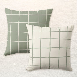Omkeerbaar Beige Saliegroen Geruit Scandinavisch Kussen