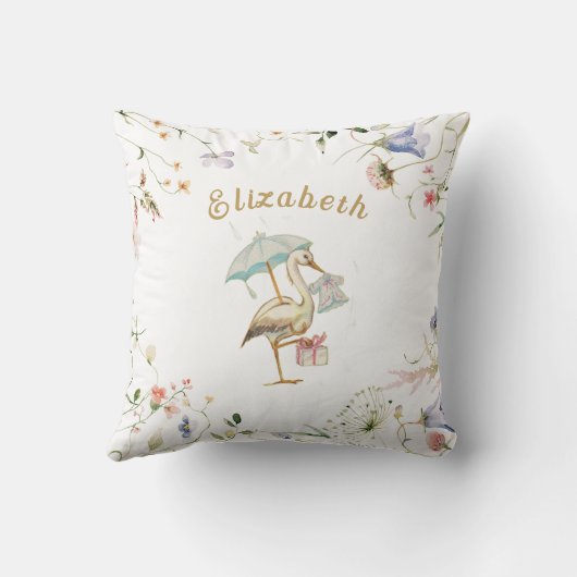 Omkeerbaar gepersonaliseerd Stork Wildflower lint Kussen (Achterkant)