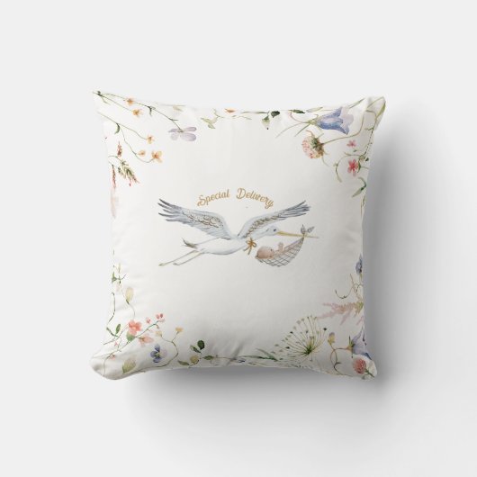 Omkeerbaar gepersonaliseerd Stork Wildflower lint Kussen (Voorkant)