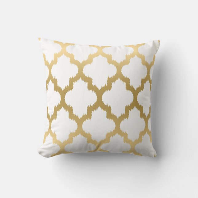Omkeerbaar goud & wit Quatrefoil Modern Patroon Kussen (Voorkant)