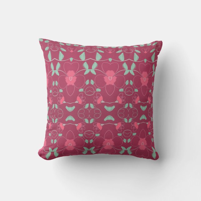 Omkeerbaar roze bloemkussen kussen (Voorkant)