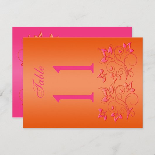 Omkeerbaar roze en Oranje Bloemen Tafelnummer (Voorkant / Achterkant)