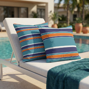 Omkeerbaar Teal Blauw Groen Oranje Wit Streep Buitenkussen