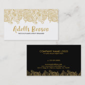 Omkeerbaar Zwart & Wit Goud Glitter Kant & Tekst Visitekaartje (Voorkant / Achterkant)