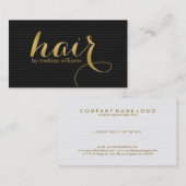 Omkeerbaar Zwart & Wit & Goud Haartekst Ontwerp Visitekaartje (Voorkant / Achterkant)