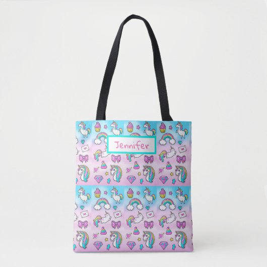Omkeerbare aangepaste Unicorn-meisjes roze blauwe  Tote Bag (Voorkant)