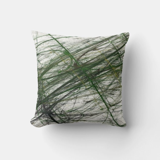 Omkeerbare Abstracte Grunge Pillow in Green in Whi Kussen (Voorkant)