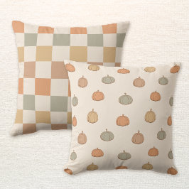 Omkeerbare Boho Pompoen Halloween Herfst Schachbre Kussen
