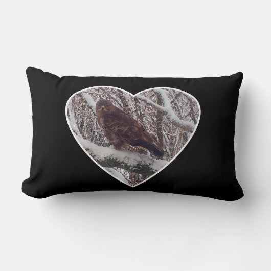 Omkeerbare Buzzard op Sneeuwtak in Hart Kussen (Voorkant)
