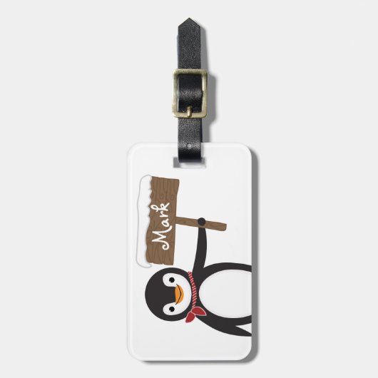 Omkeerbare Cute Penguin met Scarf en Sign Bagagelabel (Voorkant verticaal)