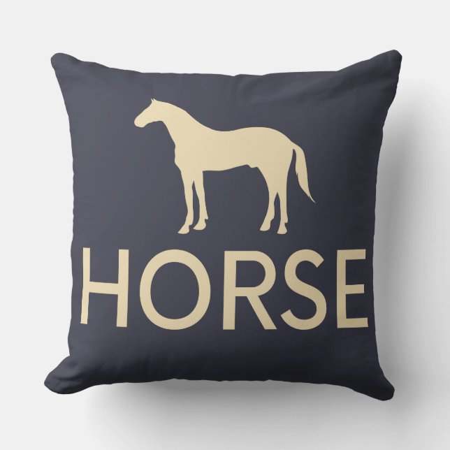 Omkeerbare Dark Blue & Cream Horse Equestrian Kussen (Voorkant)