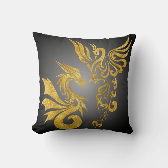 Omkeerbare Feng Shui Phoenix & Dragon Pillow black Kussen (Voorkant)