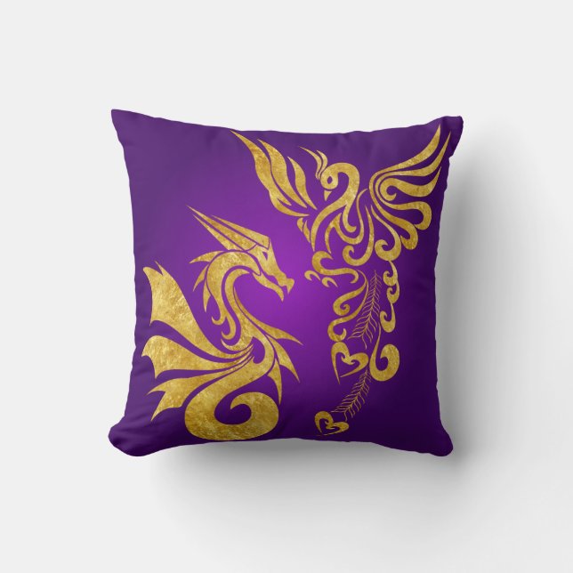 Omkeerbare Feng Shui Phoenix & Dragon Pillow-purp Kussen (Voorkant)