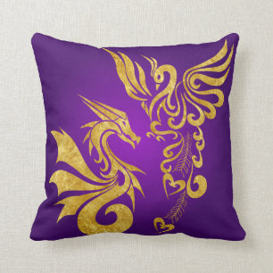 Omkeerbare Feng Shui Phoenix & Dragon Pillow-purp Kussen